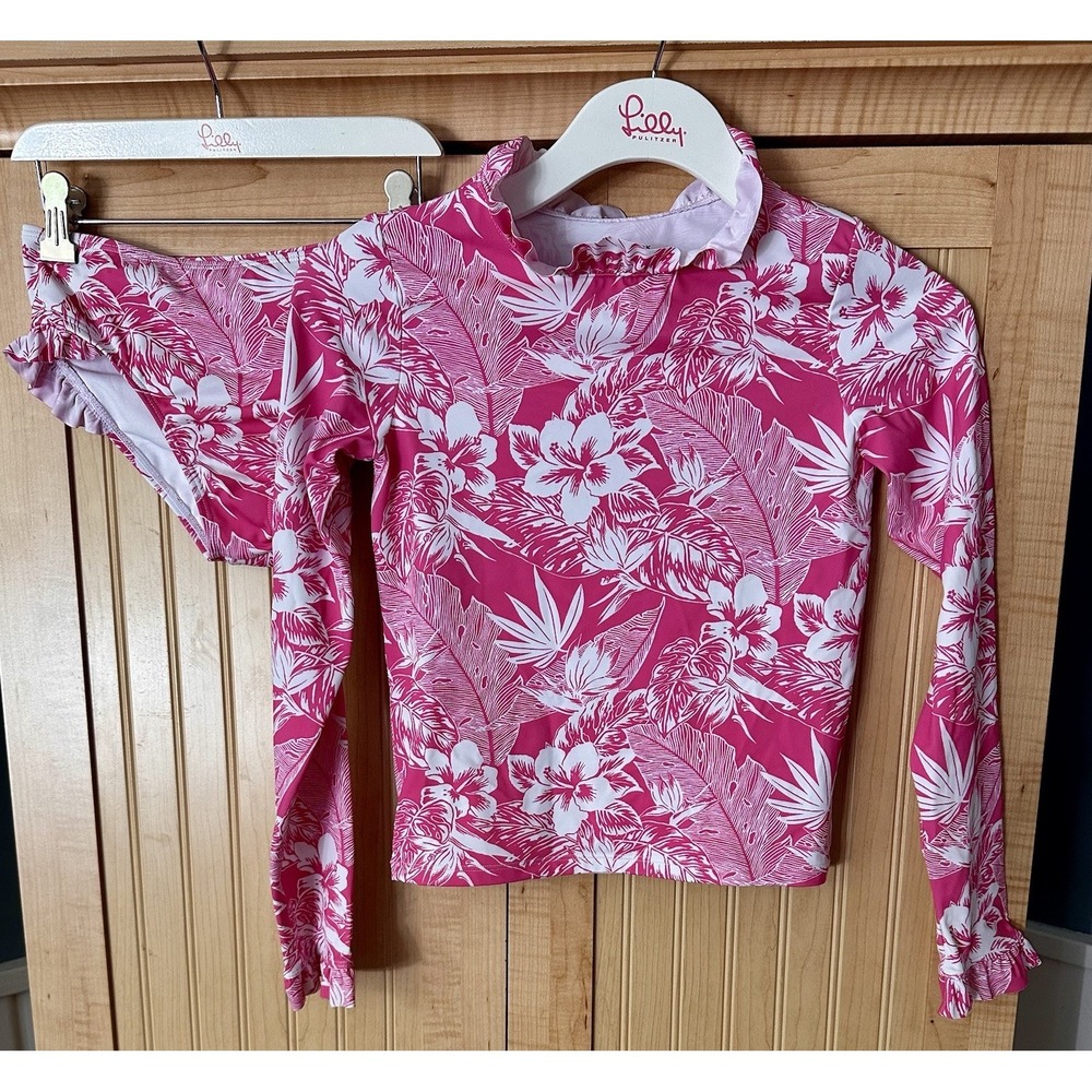 Janie and Jack Girls Hot Pink Floral‎  Print Rashguard Set 12 Swimwear Beach